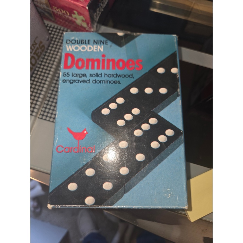 Vintage Cardinal Double Nine Wooden Dominoes 55 Piece Solid Wood Engraved Set